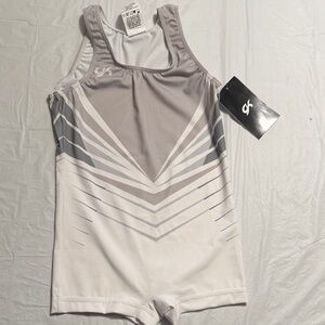 GK Silver and White Athletic Tank gymnastics/ wrestling leotard